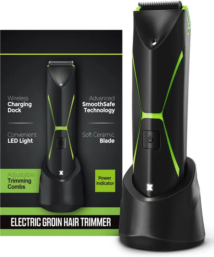 thumbnail video image 2 of Electric Body Hair Trimmer, Manscape Groin Pubic Hair Trimmer Wet/Dry Shaver Groomer Replaceable Ceramic Blade Clipper, Type-C Rechargeable Cordless, 2 of 8