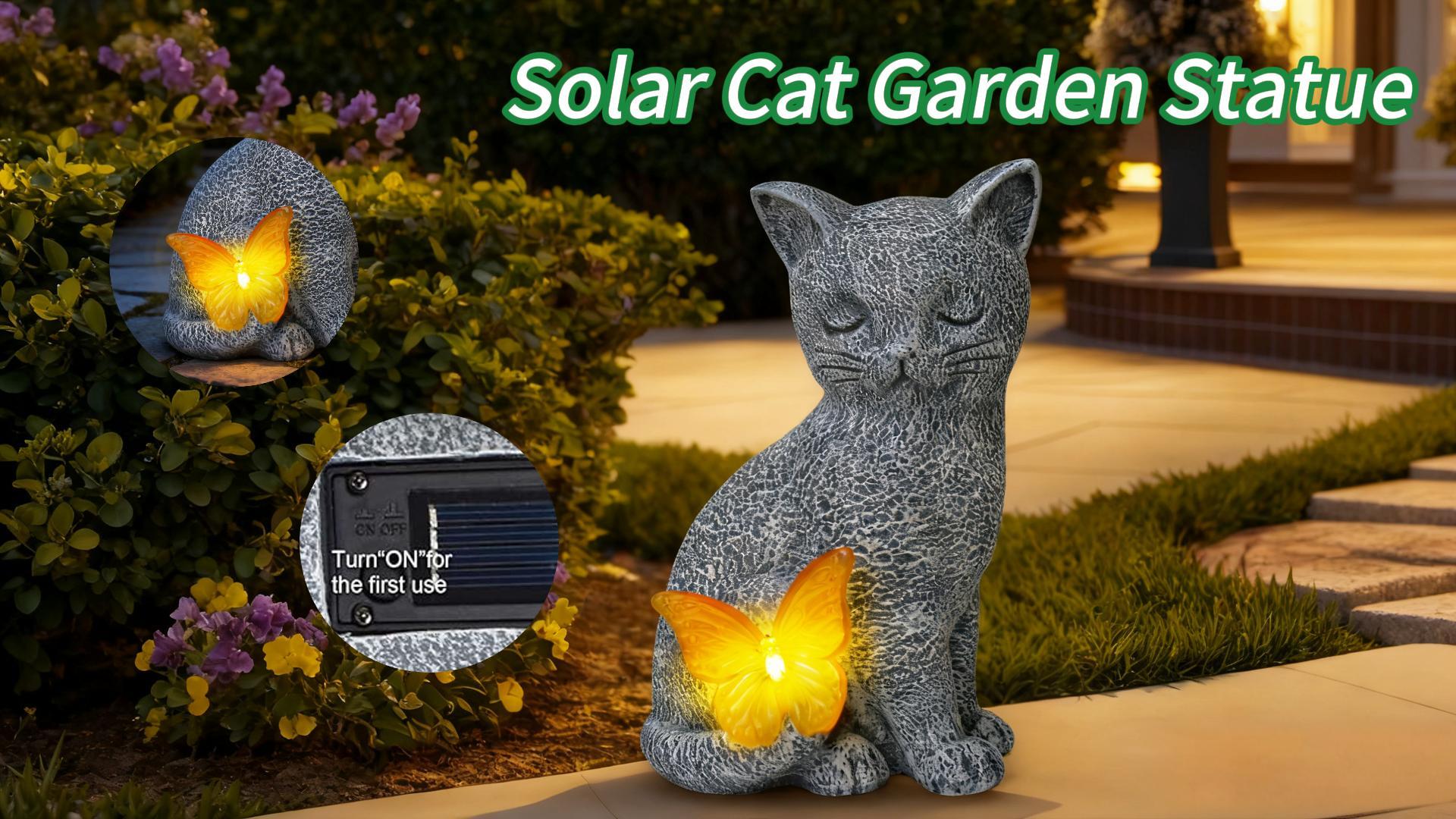 thumbnail video image 2 of Lnrkai Solar Garden Statue Cat Figurine, Resin Garden Decor with Solar Light, Memorial Cat Gift Outdoor Animal Ornaments for Yard Patio Pathway, 2 of 9