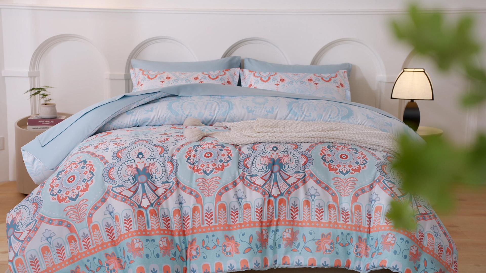 thumbnail video image 2 of Davulos Queen Comforter Set 7 Piece Bed in a Bag , Floral Complete Bedding Set for All Season Breathable Bohemian Comforter with Sheets for Women, Room Decor, 2 of 7