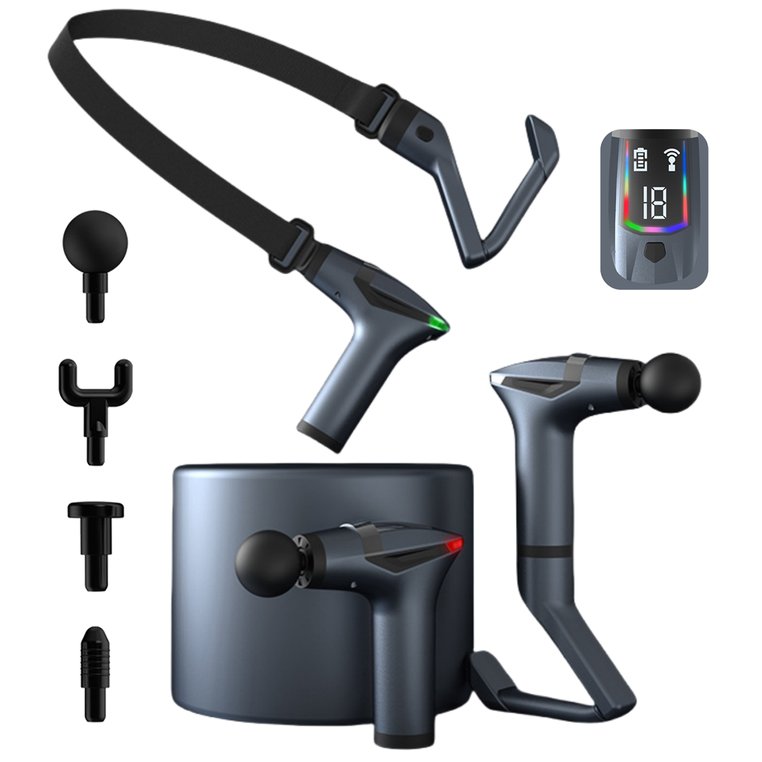 thumbnail video image 2 of 3-in-1 Massage Gun Deep Tissue Percussion Muscle Massager with Extend Handle, LCD Screen for Neck Back Shoulder Relaxing, 2 of 9