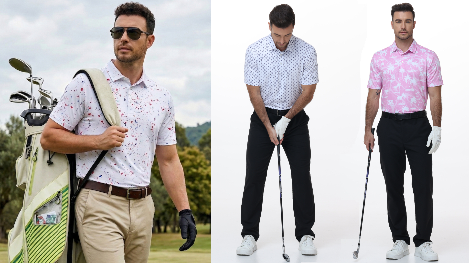 thumbnail video image 2 of Xidunhg Men's Golf Polo Shirts Short Sleeve Print Performance Moisture Wicking Dry Fit Outdoor Golf Shirts for Men, 2 of 10