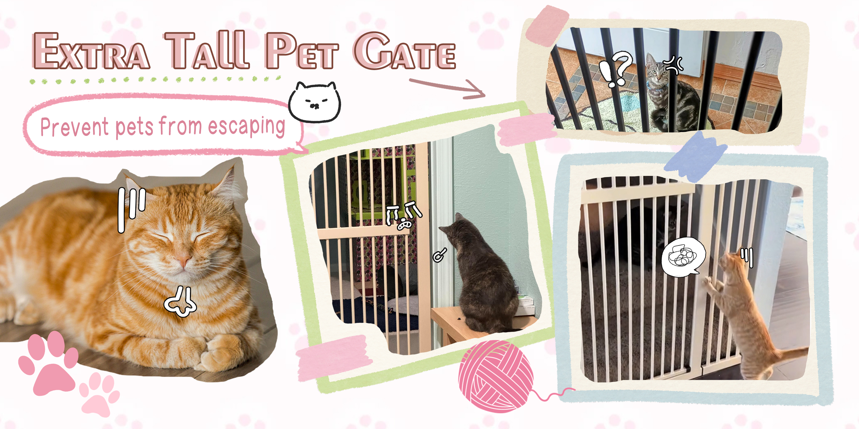 thumbnail video image 2 of Lumizone Extra Tall Pet Gate 61.02" High Pressure Mounted 38.39"-42.51" Extra Wide 1.37" Gap for Cat Dog Children Stairs Doorway Hallway No Drilling Auto-Close (38.39"-42.51", Cream), 2 of 10