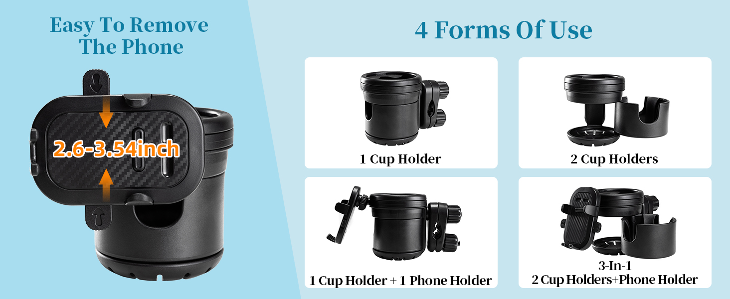thumbnail video image 2 of SteAnny 3in1 Cup Holder for Kid,Adult,Suit Phone, Stroller, Wheelchair, Walker, Scooter, Bicycle(Black), 2 of 10