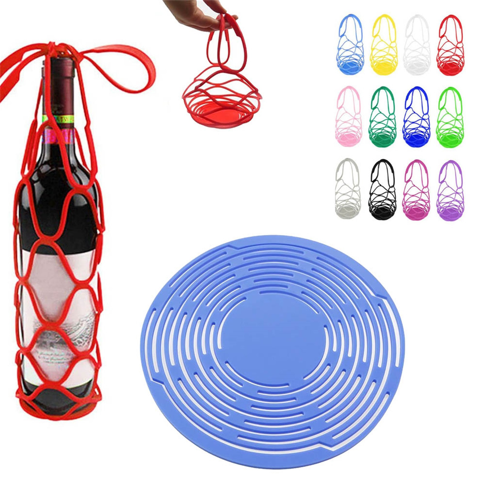 thumbnail video image 2 of 7.09in Diameter Foldable Silicone Wine Carrier Bag - Portable Beverage Tote with Handle, Waterproof Multifunctional Mesh Wine Bag, Durable Travel Drink Storage Bag for Picnics, 1pc, 2 of 9