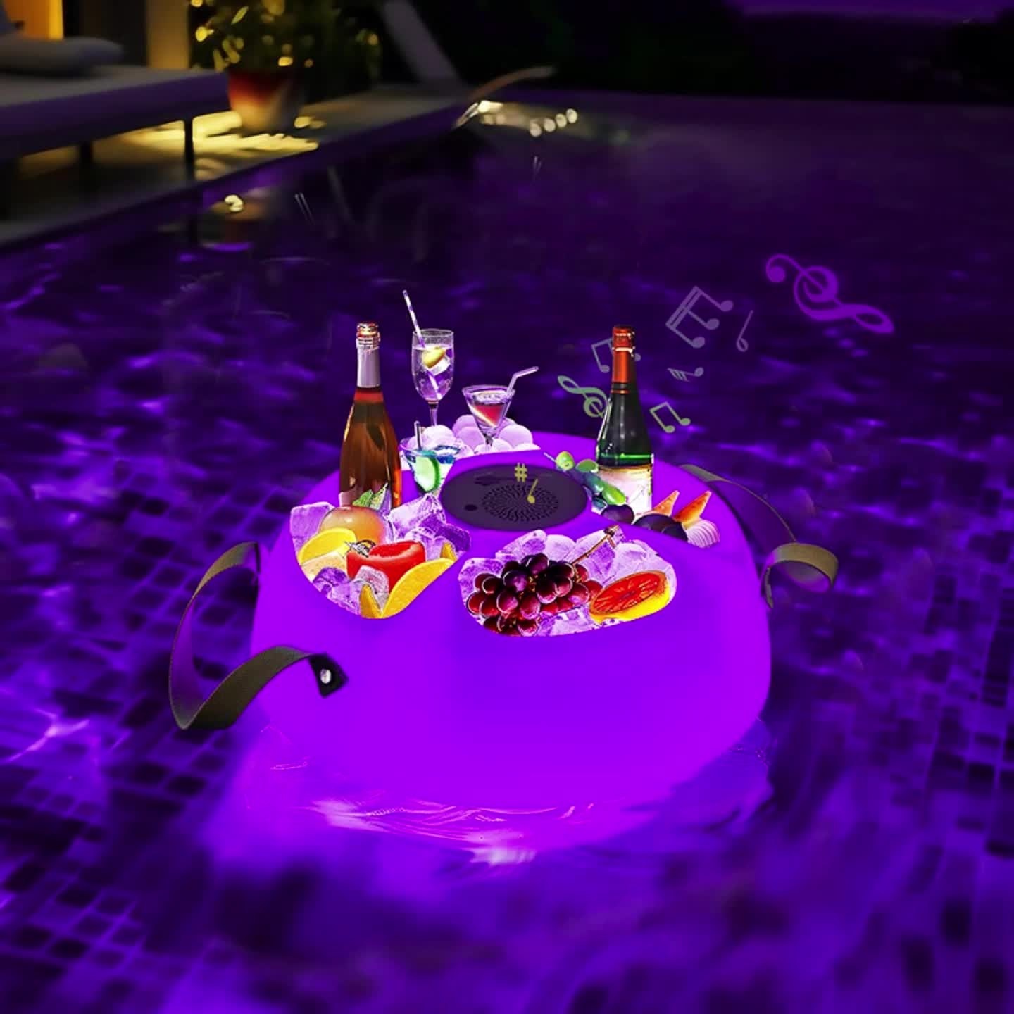 thumbnail video image 2 of Floating Drink Holder with Ip66 Waterproof Bluetooth Speaker, Portable Bluetooth 5.0 Pool Speaker with RGB Light and Remote Controller,SUNJOY, 2 of 13