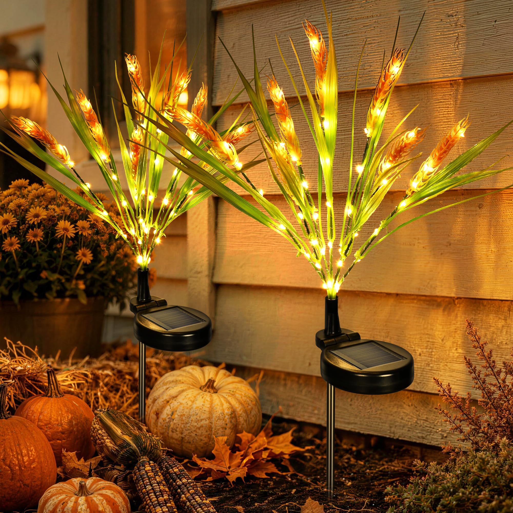 thumbnail video image 2 of Akmoler Outdoor Solar Lights, 7 Led Wheats Solar Lights Waterproof, Fall Outdoor Decor, Yellow | Flower Lights, Auto On/Off, Garden Decor for Pathway, Yard, Patio, Gardening Gifts for Women, 2 of 9