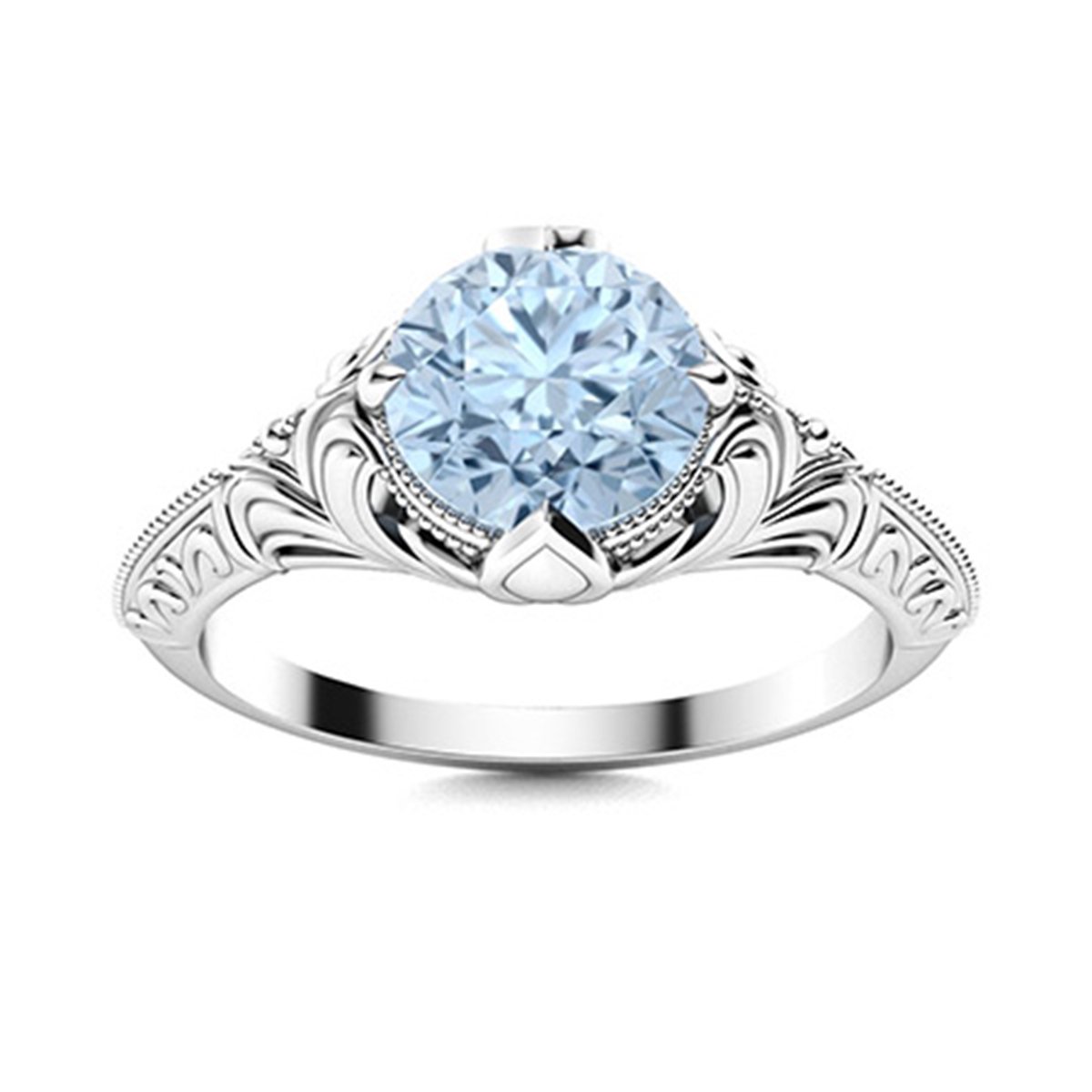 thumbnail video image 2 of Vintage Inspired 0.75 Ctw Round Aquamarine 925 Sterling Silver Women Wedding Ring, 2 of 4