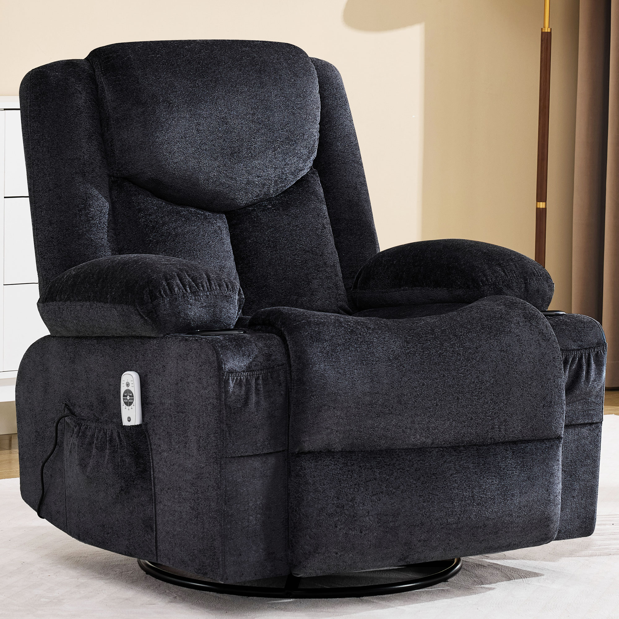 thumbnail video image 2 of JONPONY Manual Recliner Chair with Heat Therapy and Massage Function, Heavy Duty Reclining Mechanism Massage Chair, Elderly Single Rocker Sofa with Cup Holders for Bedroom Home Theater，Black, 2 of 11