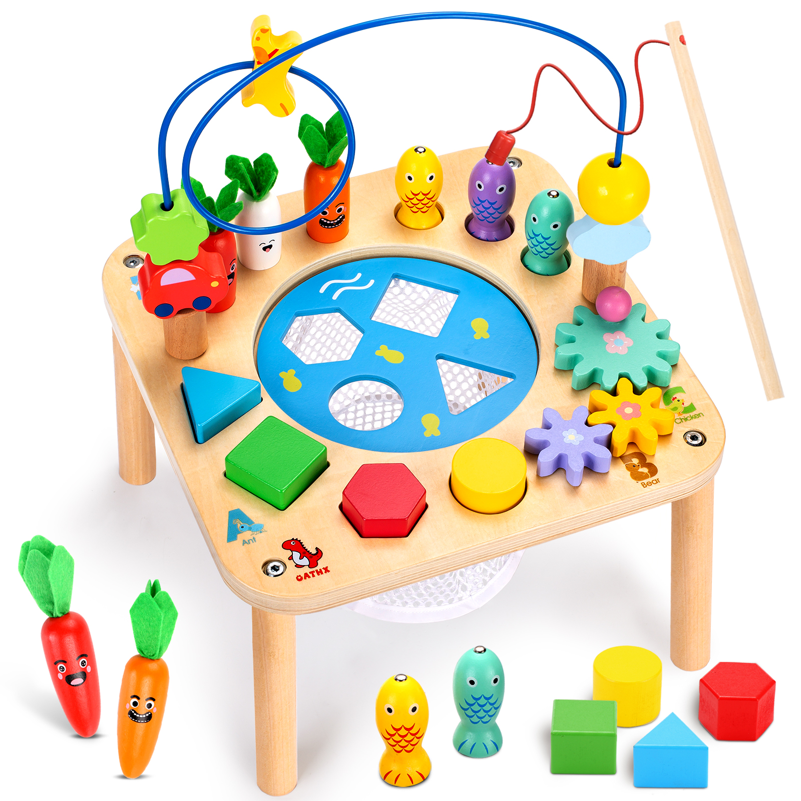 thumbnail video image 3 of OATHX Busy Infant Learning Radishes Maze Fishing Toy Bead Maze Toddler Activity Table Montessori Toy, 3 of 8