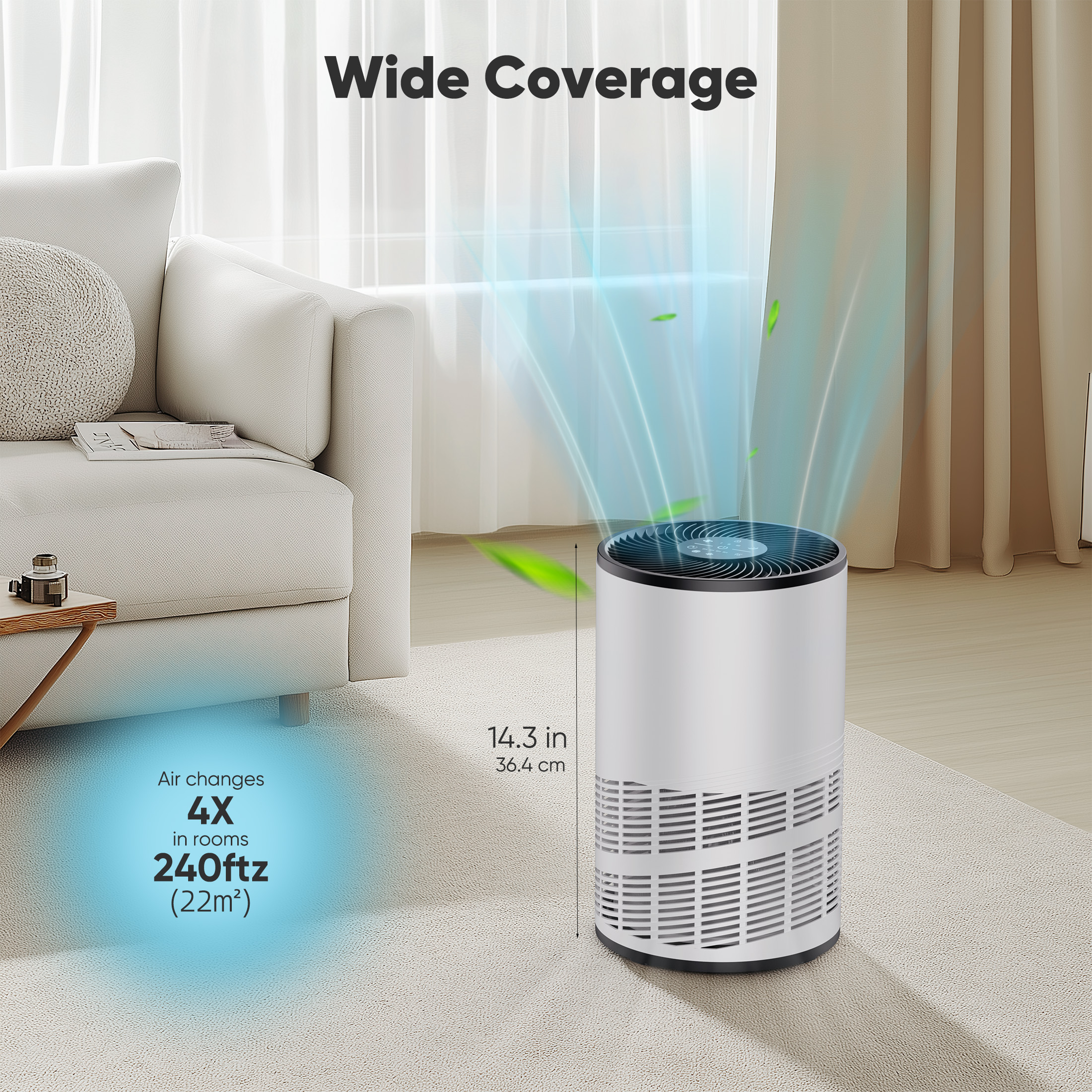 thumbnail video image 2 of DUMOS Air Purifier for Bedroom, Air Cleaner with H13 True HEPA 3-in-1 Filter, 1200 Sq.ft Room Capacity, Quiet Sleep Mode, White, 2 of 8