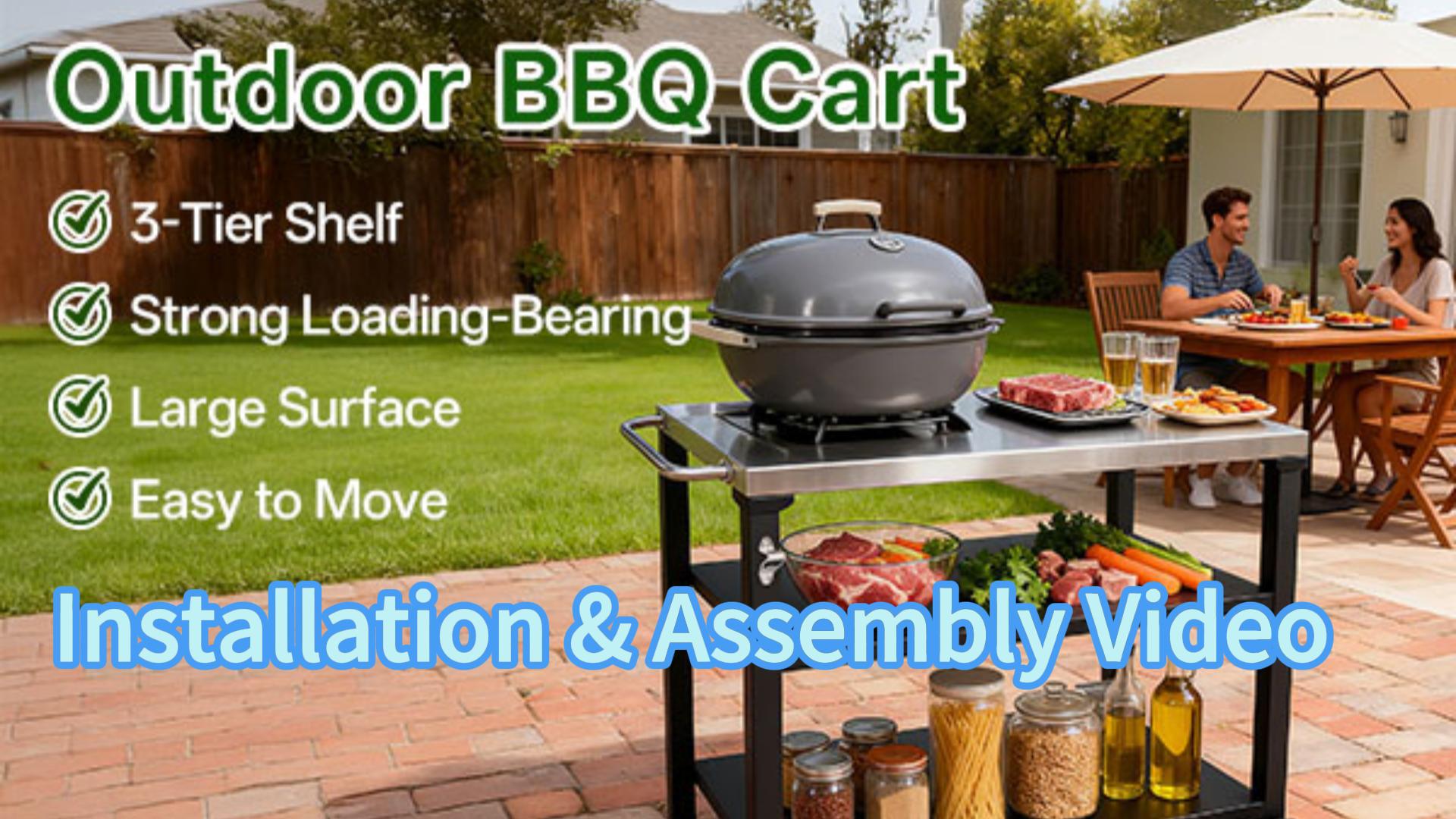 thumbnail video image 2 of Outdoor Grill Cart with Wheels, Rolling Dining Table for Blackstone Griddle Stand, Outdoor Food Preparation Cart, 2 of 7