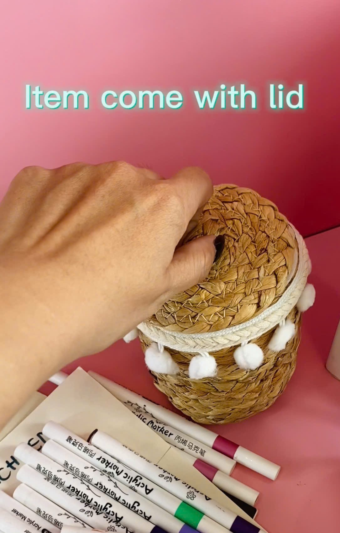 thumbnail video image 2 of Girl Room Accessories Holder, Cotton Pad Holder With Lid, Basket With Lid For Boho Beachy Room Décor And Decorative Makeup Brush Storage, 2 of 11