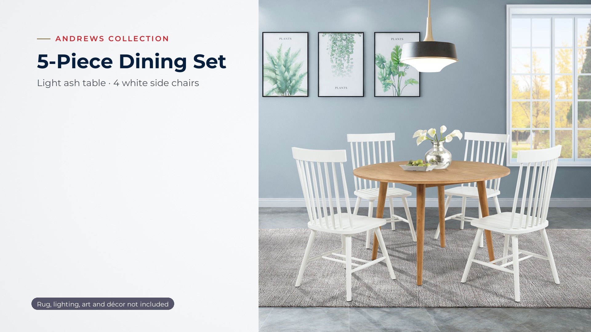 thumbnail video image 2 of Coaster Andrews 5-Piece Round Dining Table Set, Light Ash and White, 2 of 11