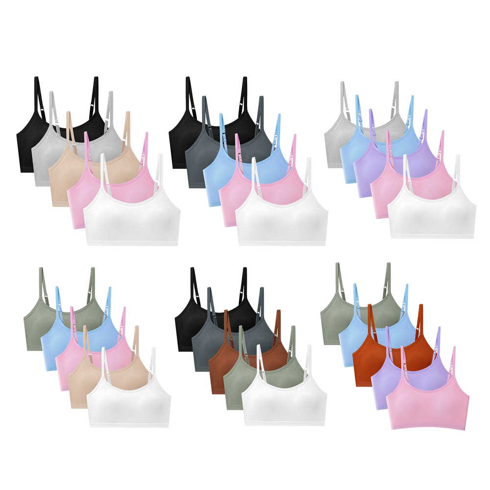 thumbnail video image 2 of Ingzy 4-pack Girls Cotton Training Bra for Teens with Adjustable Straps & Fixed Padding, Wireless First Bras for Juniors 10-18 Years, 2 of 7