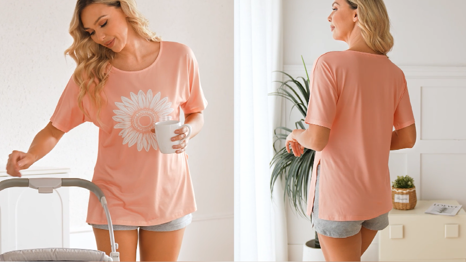thumbnail video image 2 of Weardear 4 Packs Maternity Shirts Split Side Batwing Short Sleeve Pregnancy Tunic Tops, 2 of 7