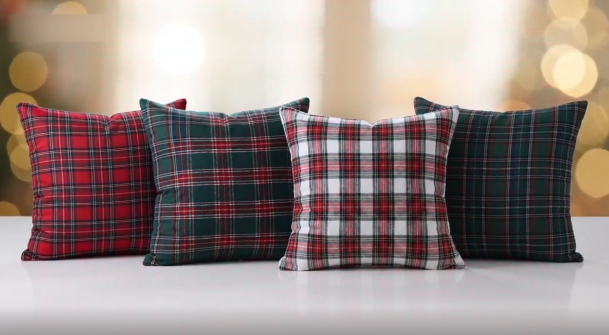 thumbnail video image 2 of GOFLIC Christmas Tartan Plaid Throw Pillow with Removable Cover 18x18 Inch, Red Green Check Holiday Decor for Sofa Couch Bed Farmhouse Winter Gift, 2 of 8