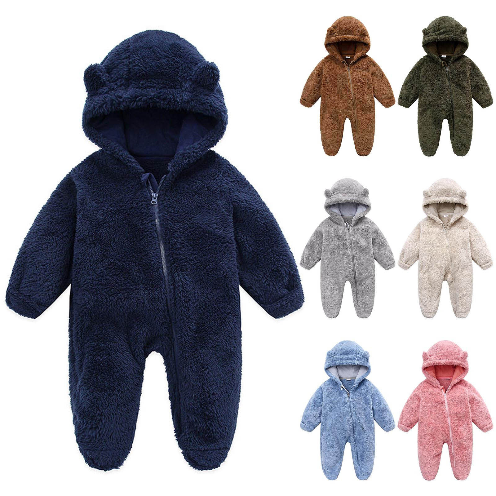 thumbnail video image 2 of WREESH Newborn Baby Girls Boys Winter Warm Bunting Onesie Fleece Footie Snowsuit Cartoon Hooded Romper Jumpsuit Outfits Baby Clothes Light Blue, 2 of 7