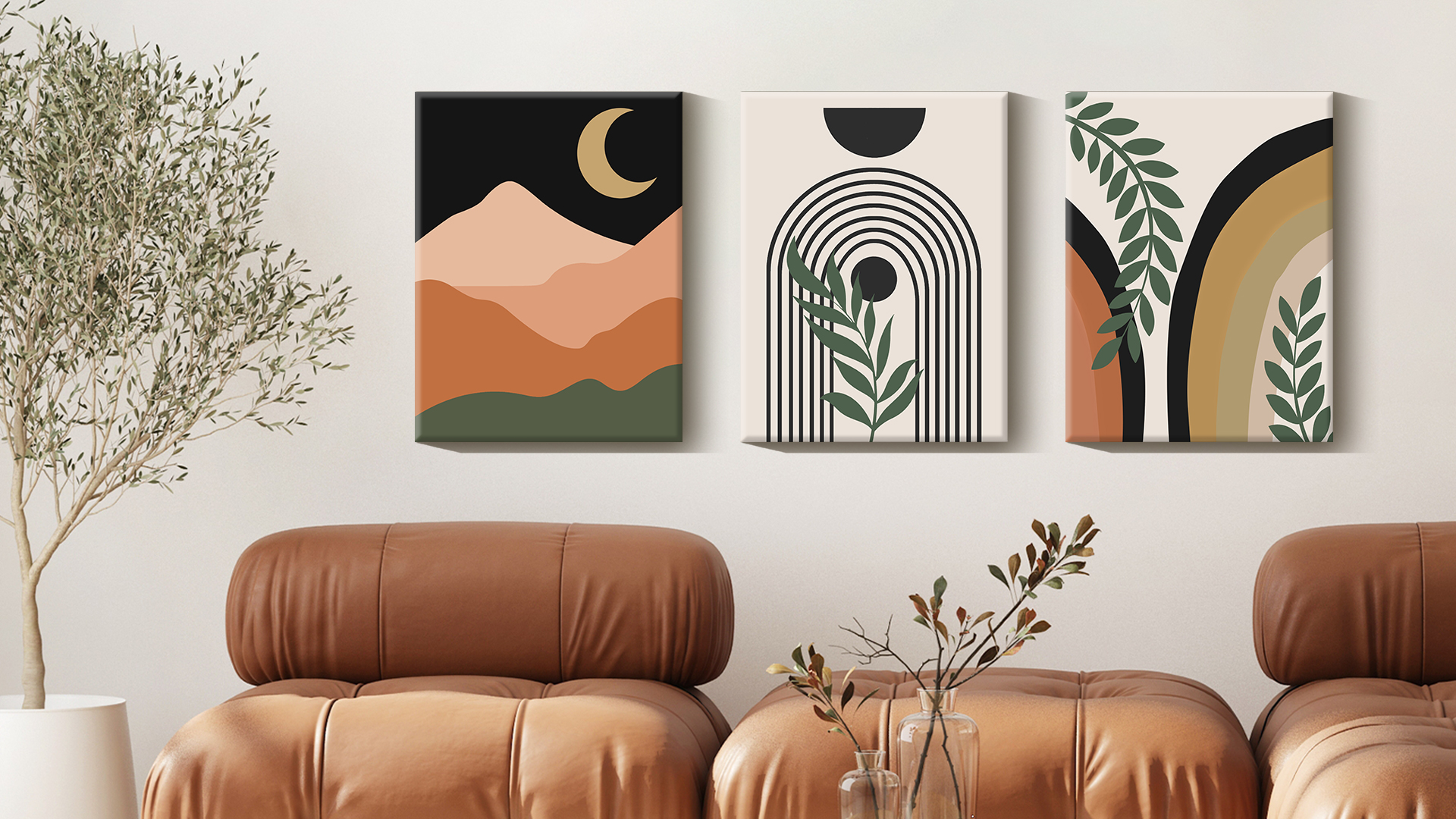 thumbnail video image 2 of SHENIFY Mid Century Modern Boho Wall Art Prints, Framed Minimalist Sage Decor, 16x24in (Set of 3), 2 of 7