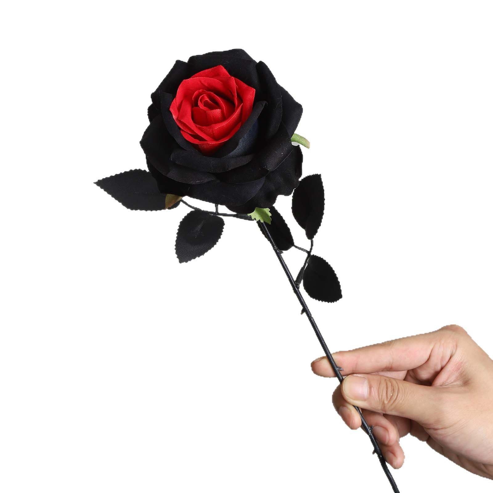 thumbnail video image 2 of Halloween Fake Flowers,Dead Bouquet,20.5 Inch Artificial Black And Red Rose Ornament,Halloween Simulation Rose With Leaves,Gothic Rose.(Red), 2 of 9