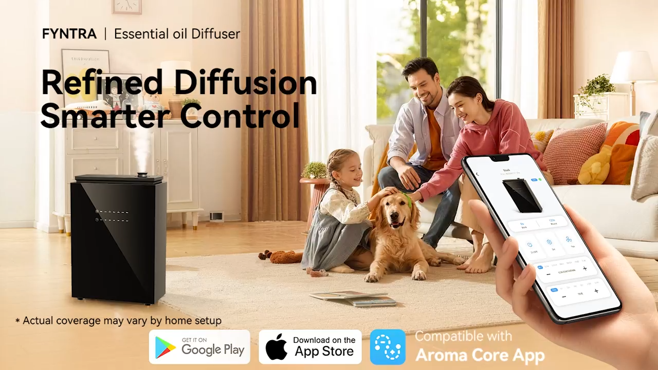 thumbnail video image 2 of LULACHE Waterless HVAC Scent Diffuser 5500 Sq.ft Essential Oil Diffuser, for Large Home, Hotel, Office, Wifi & Bluetooth App Control, 500ml, Black, 2 of 9