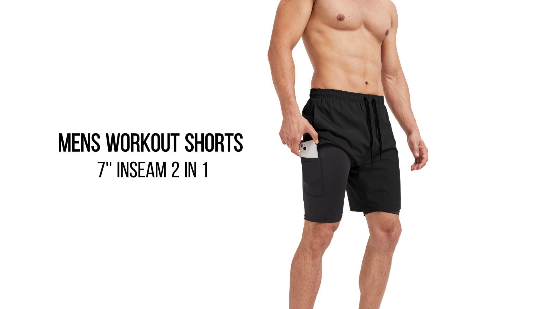 thumbnail video image 2 of Mens Gym Works Out Shorts with Zipper Pockets 2 in 1 Athletic Shorts Black S, 2 of 11