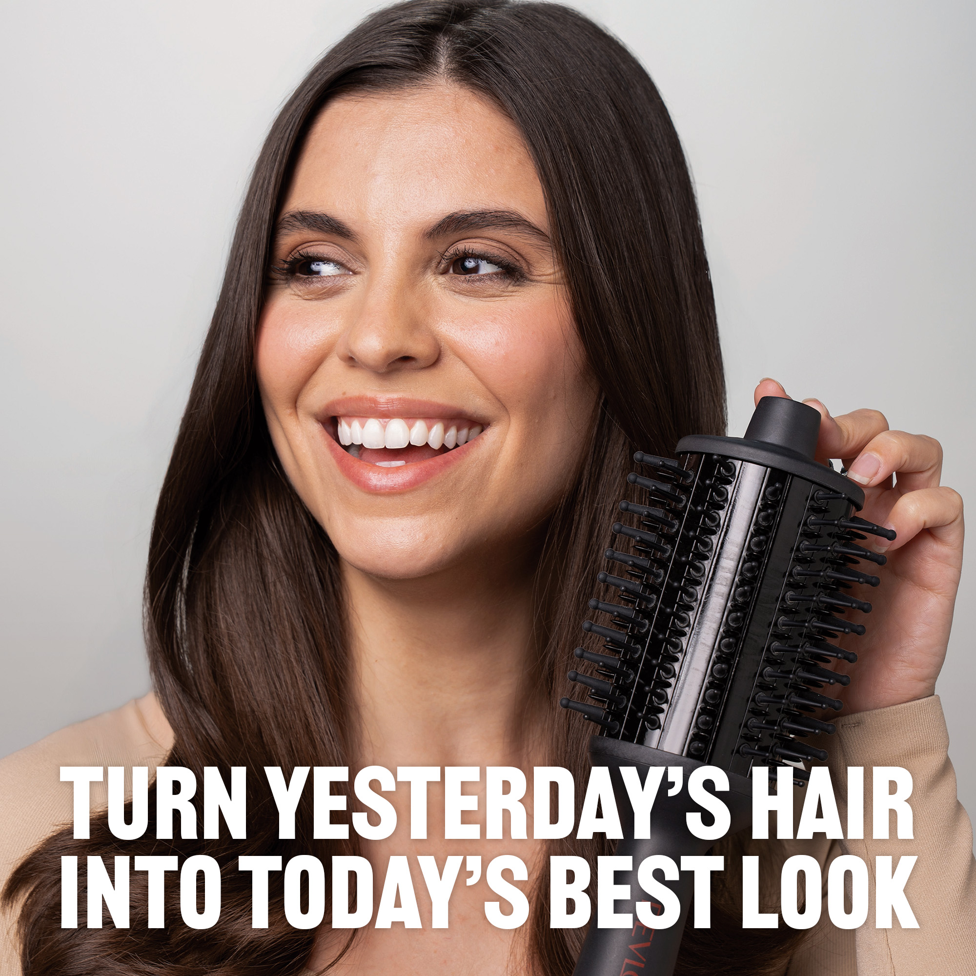thumbnail video image 2 of Revlon Revive & Shine Half Barrel Heated Brush to Refresh Hair on Non-Wash Days, 2 of 8