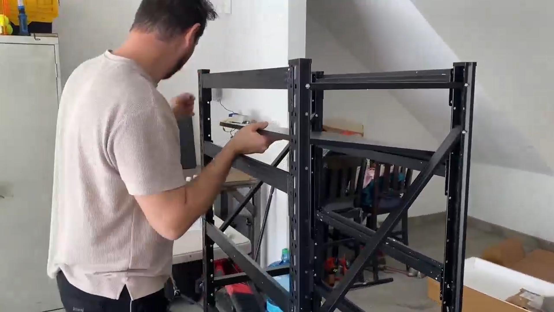 thumbnail video image 2 of 59" W Garage Shelving 3000LBS Garage Storage Shelves 4-Tier Metal Adjustable Shelf Unit Storage Rack for Basement Supermarket Warehouse 59" W x 24" D x 78" H Black, 2 of 8