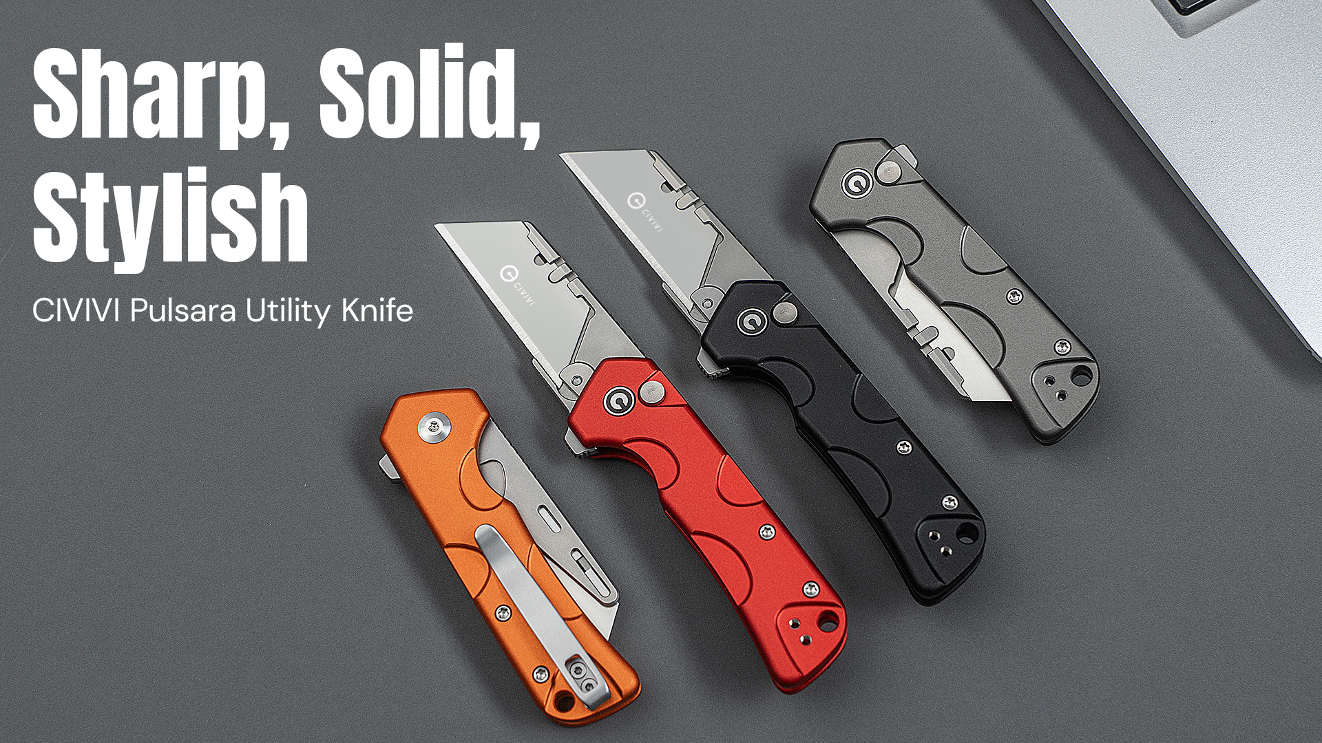 thumbnail video image 2 of CIVIVI Pulsara Utility Knife Pocket Knife with 2.44" Stonewashed S/S Blade Holder & Plain 6Cr13 Blade Orange Aluminum Handle C24041F-3, 2 of 7