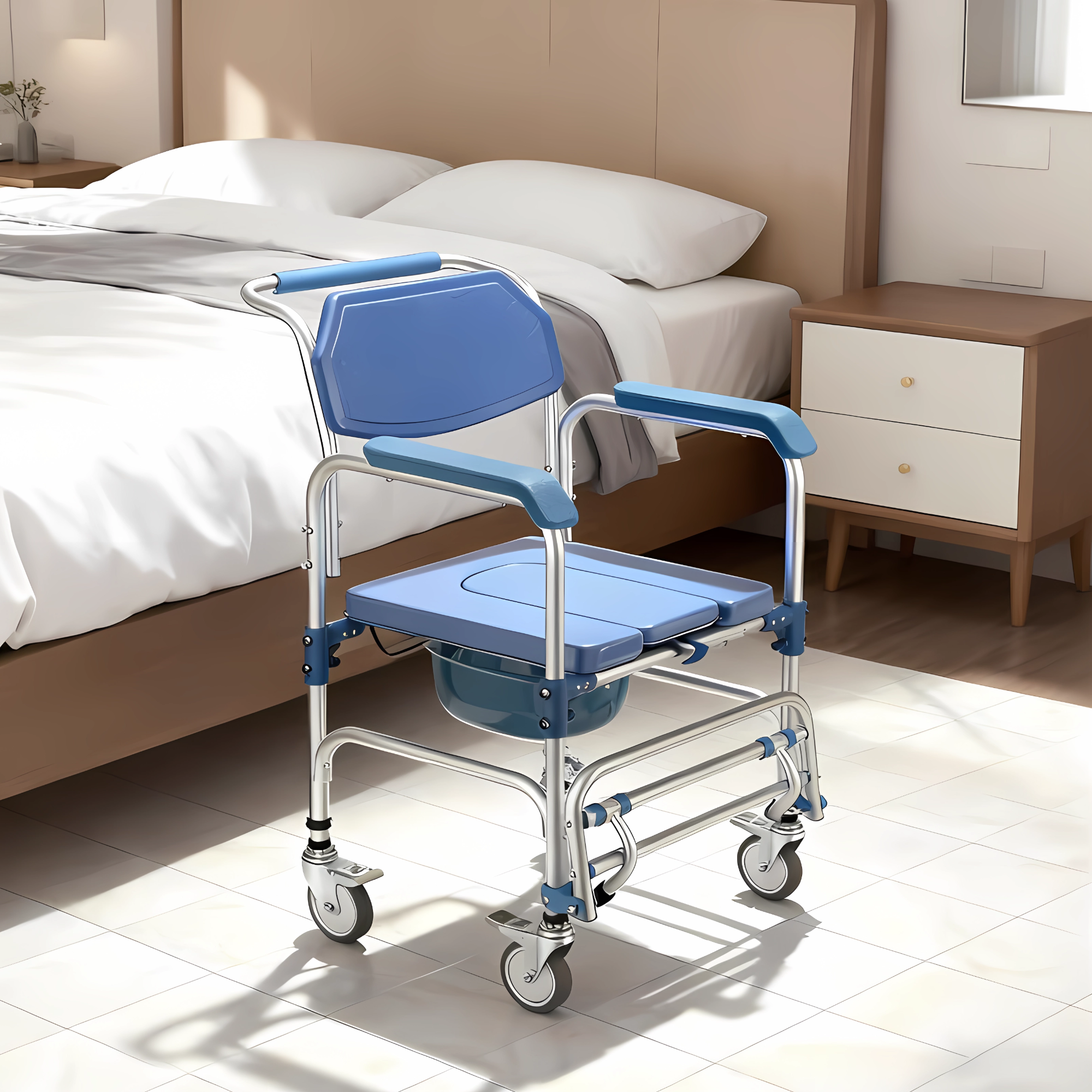 Qunbio Shower Chair with Wheels, Rolling Shower Chair with Extended ...