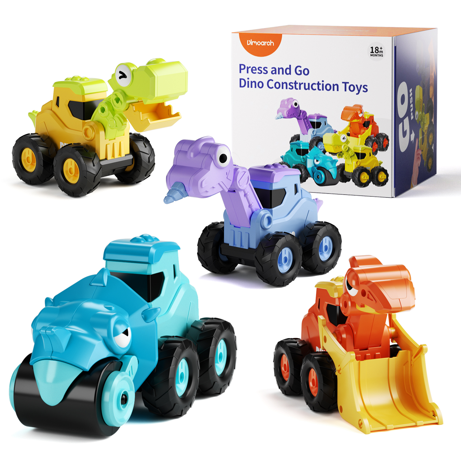 thumbnail video image 2 of Dimoarch Construction Truck Toys for Boys 2-4 Years Old, Toy Car Press and Go Cars & Play Vehicle Dinosaur Toy Trucks for Toddlers Ages 1-3, Christmas Birthday Gift for Baby, 2 of 11