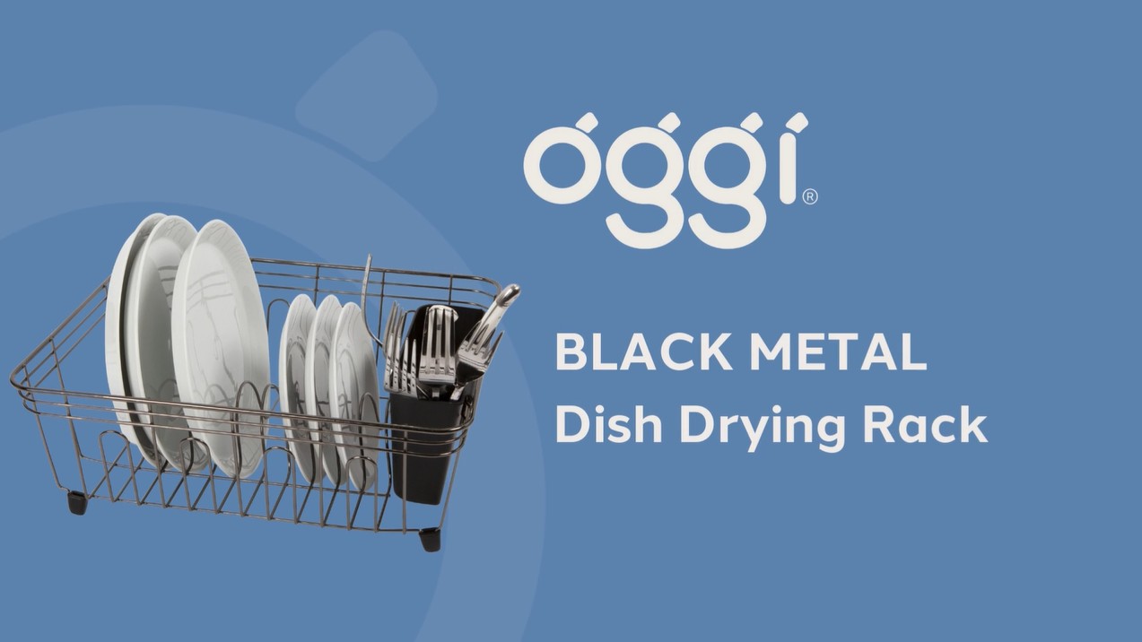 thumbnail video image 2 of Compact Dish Drain w/Utensil Caddy - Black, 2 of 5