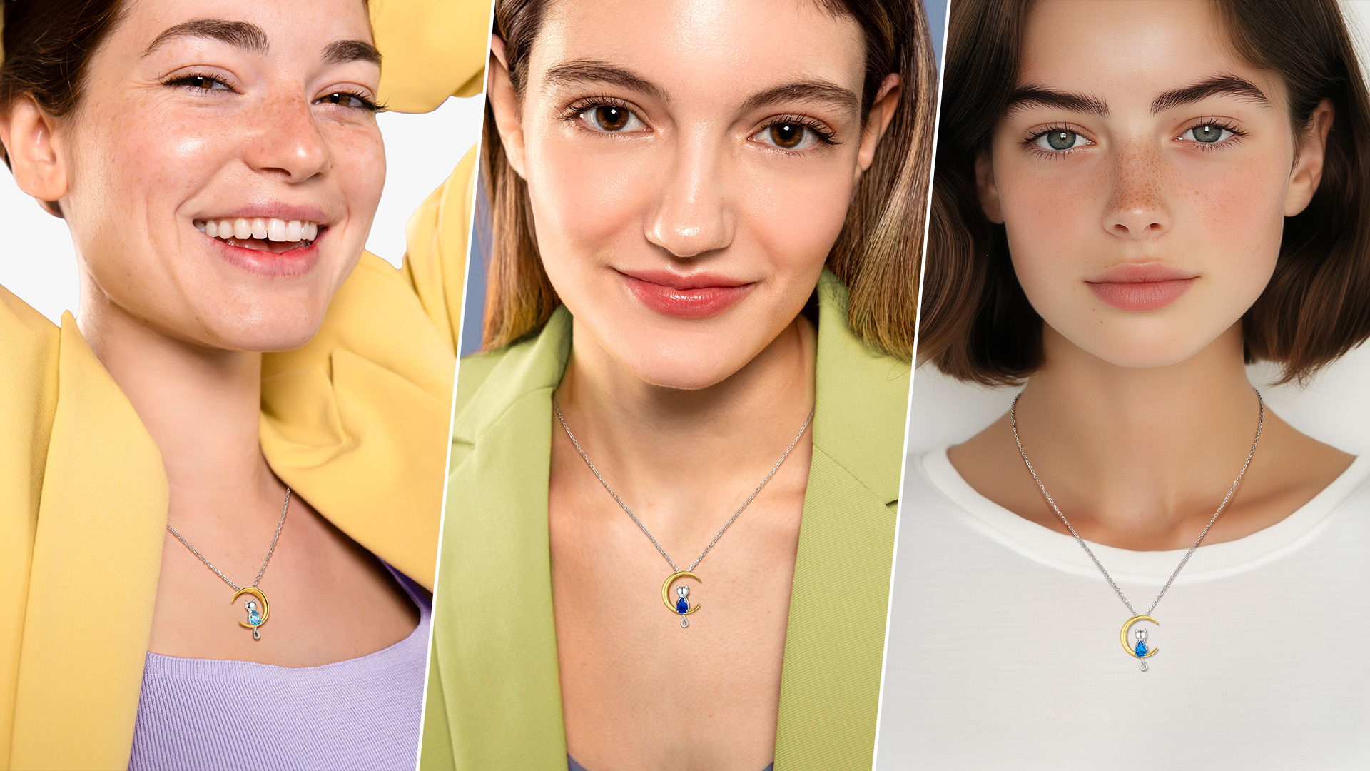 thumbnail video image 2 of Just Being Cute Birthstone Necklaces for Women Sterling Silver Chains Garnet Pendant Moon Cat Jewelry Gifts for Girls, 2 of 8