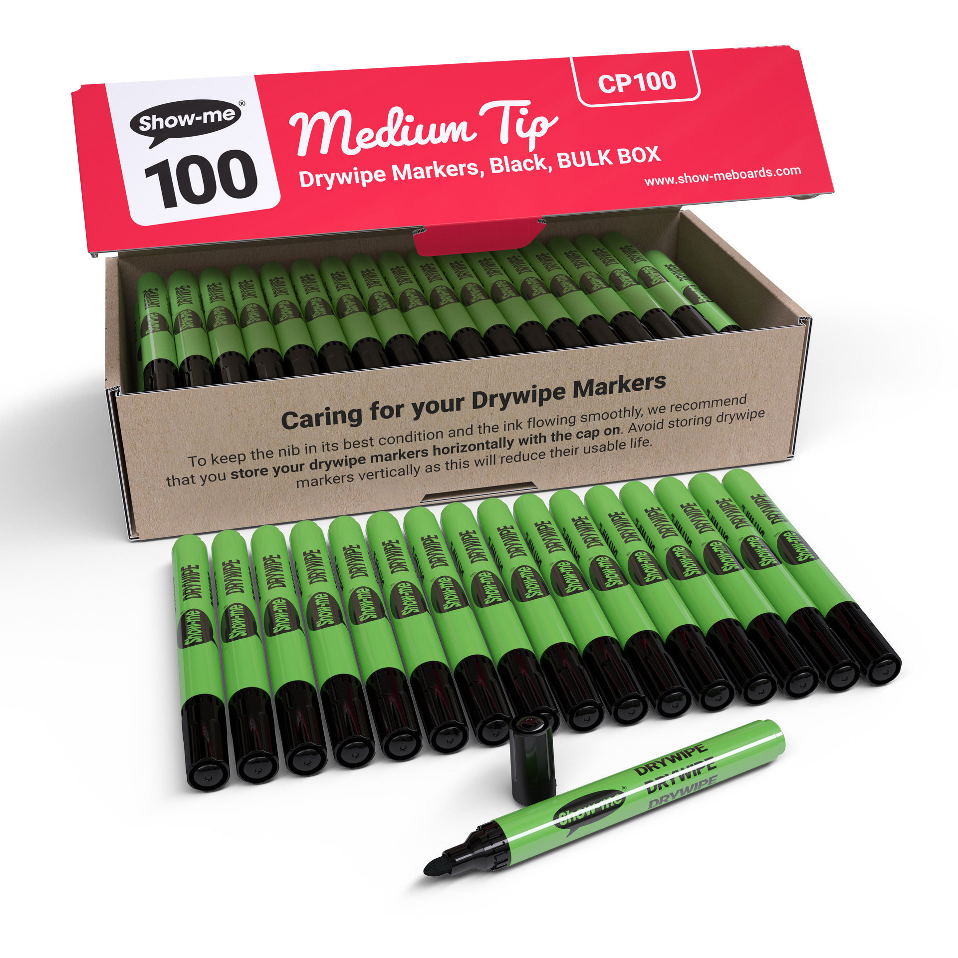 thumbnail video image 2 of Show-me Classbox of 100 Medium Tip Slim Barrel Dry Erase Markers in Black, 2 of 6