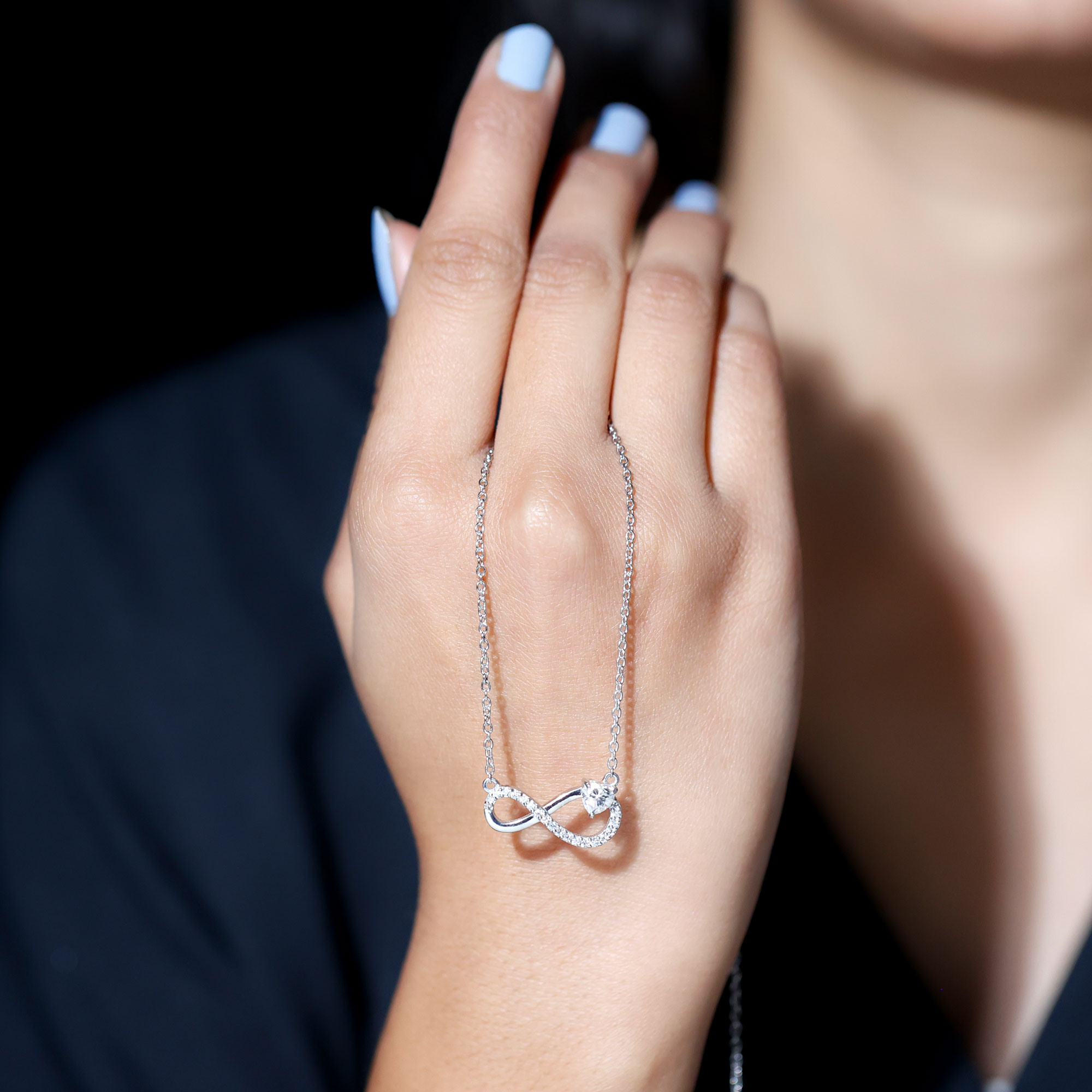 thumbnail video image 2 of Rosec Jewels - Lab Diamond Infinity Necklace with Heart (5 mm, 1/2 Ct, EF-VS Grade)- Gift for Valentines Day, 10K White Gold, 2 of 8