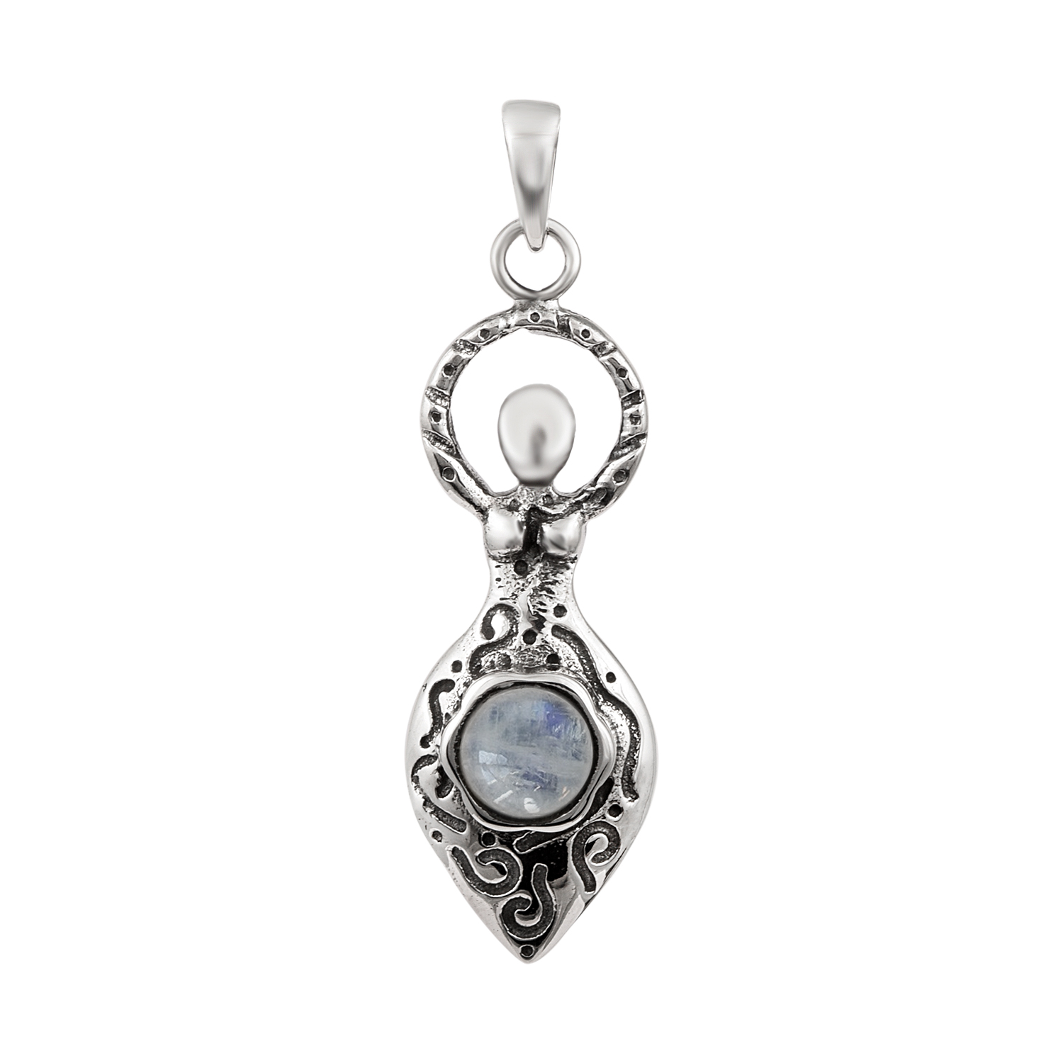 thumbnail video image 2 of Mooneye 925 Sterling Silver Round Moonstone Celtic Goddess of Fertility Charm Women Gift Pendant, 2 of 7