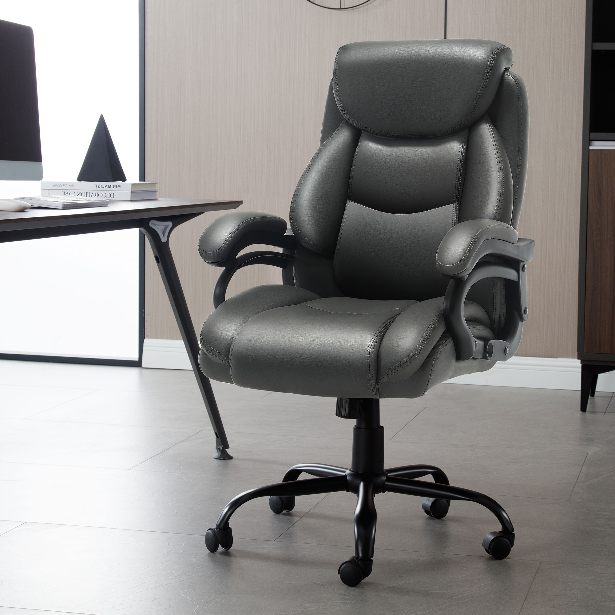 thumbnail video image 2 of JONPONY Big and Tall Office Chair 500LBS Wide Seat Ergonomic Computer Desk Chair High Back Executive Leather Chair Adjustable Task Chair Lumbar Back Support 8 Hours Heavy Duty Design,Black Grey, 2 of 13