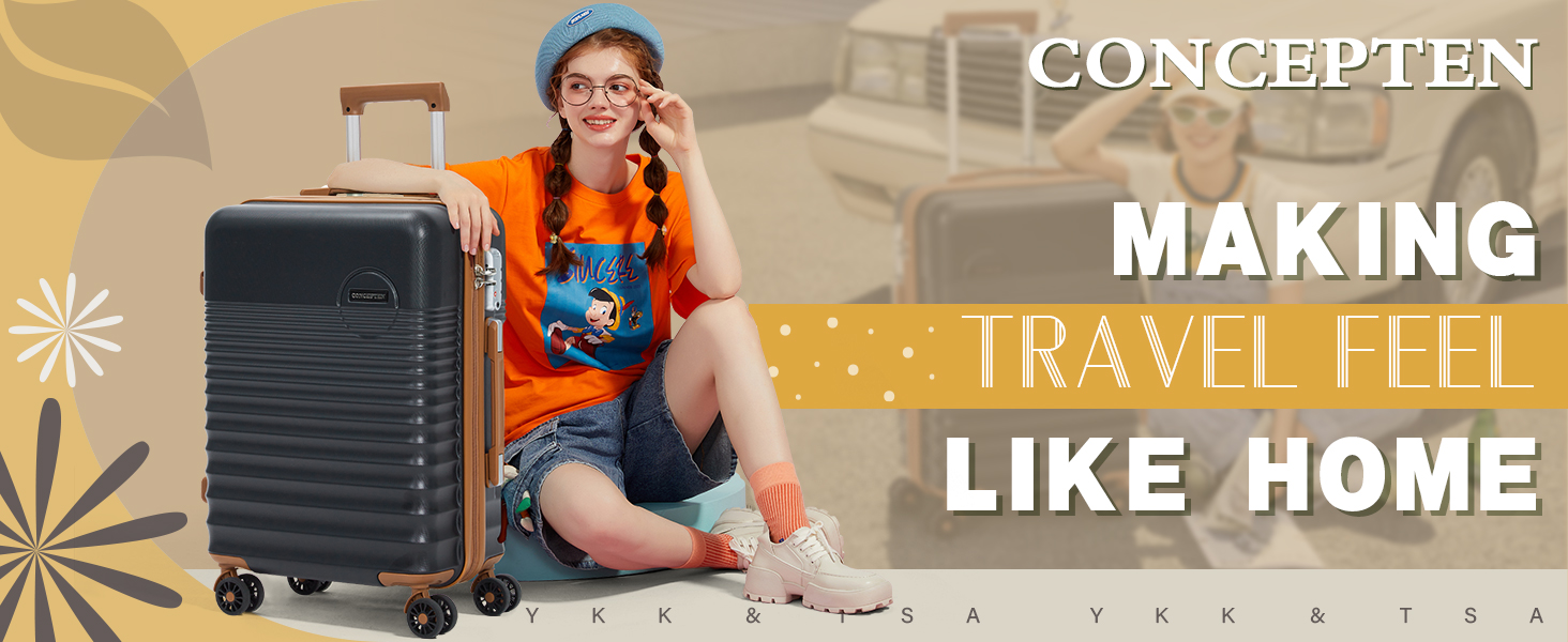 thumbnail video image 2 of Concepten 5 Piece Hardside Carry on Luggage Set, 20/24/28 Inch Spinner Suitcase with TSA Lock & Travel Bags, Airline Approved Lightweight Rolling Luggage for Business Family Travel, 2 of 7