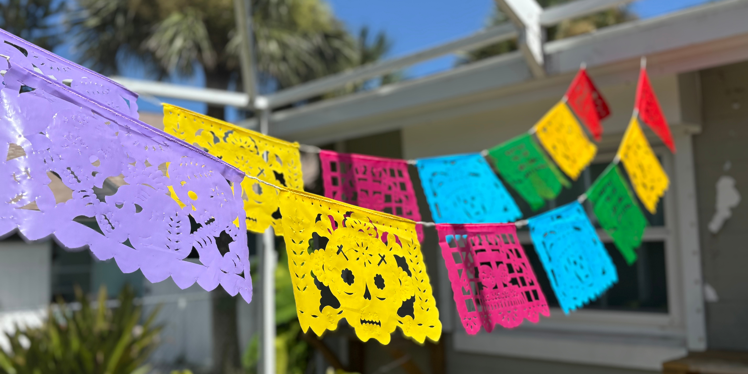 thumbnail video image 2 of Day of The Dead (Dia de Los Muertos) Mexican Party Banners, Papel Picado Banner Set (Paper, 12.5-ft x 4; 50ft), 2 of 12