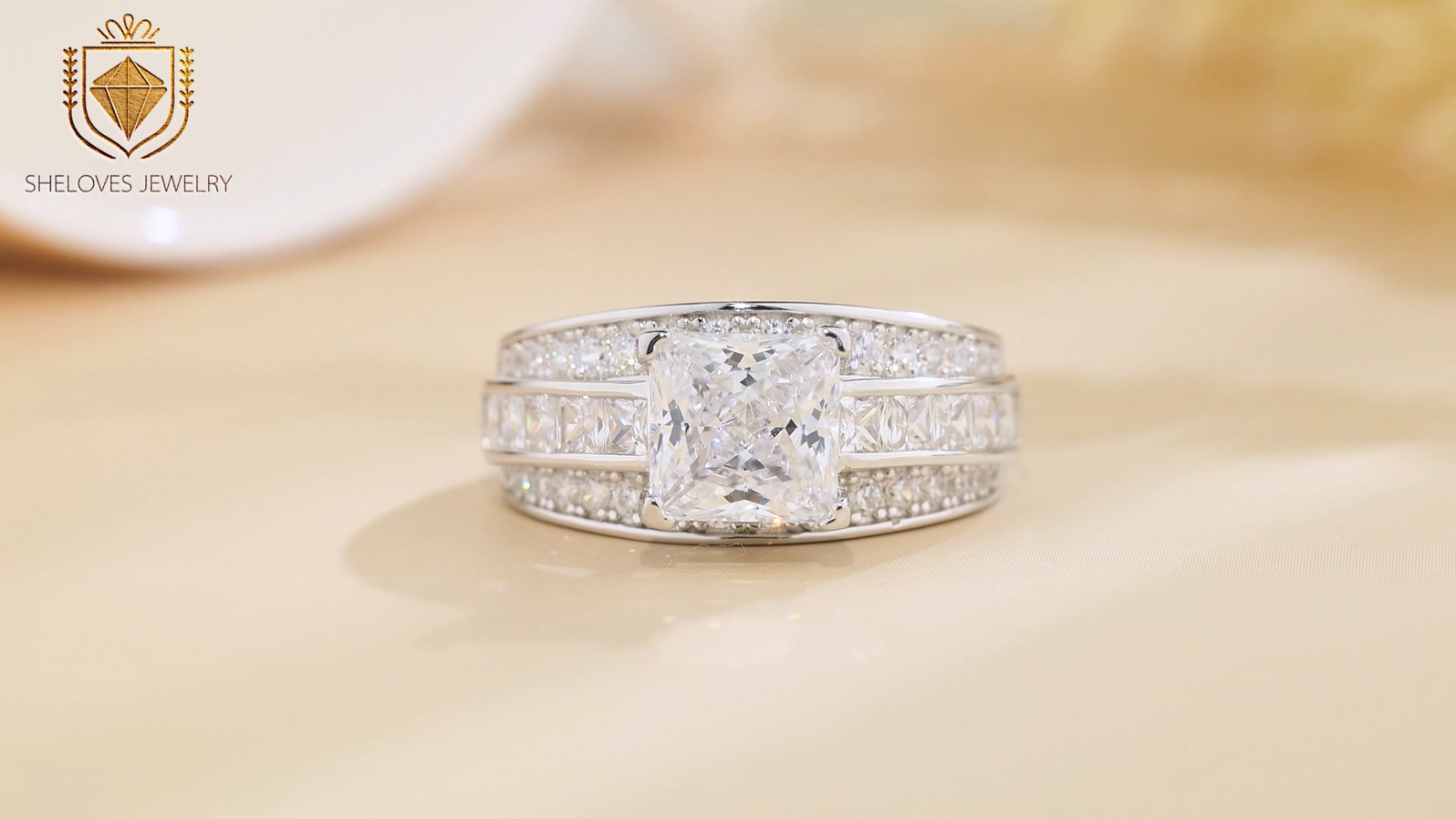 thumbnail video image 2 of SHELOVES Princess Cut Wedding Rings for Women AAAAA Cubic Zirconia Engagement Ring 925 Sterling Silver Size 10, 2 of 7