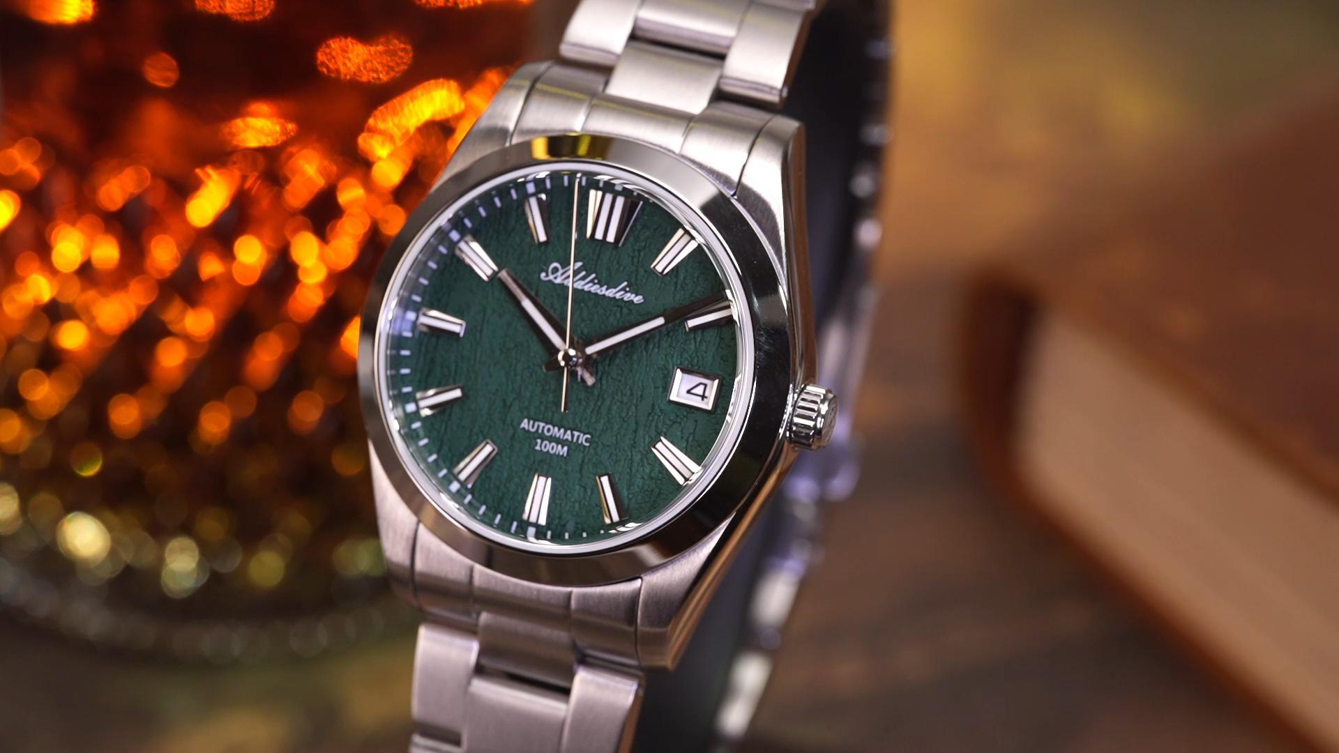 thumbnail video image 2 of ADDIESDIVE Men's Automatic Watch -Japanese NH35 Movement Sapphire Crystal, 100m Water Resistant, 38mm Stainless Steel Analog watch with BGW9 Super-LumiNova, 2 of 8