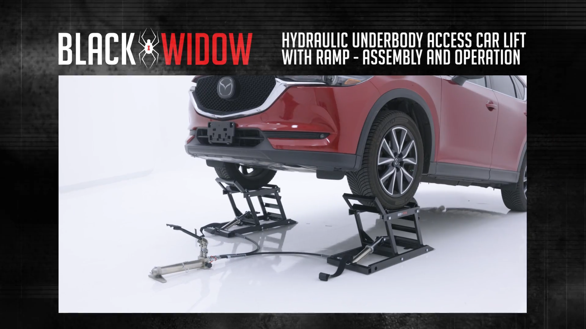 thumbnail video image 2 of Black Widow Hydraulic Car Lift with Ramp - 3,000 lb. per pair Capacity, 2 of 7