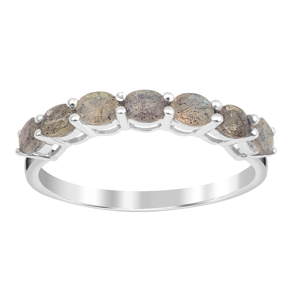 thumbnail video image 2 of 4X3mm Oval Shape Labradorite Gemstone 925 Sterling Silver Half Eternity Women Wedding Ring, 2 of 7