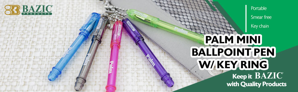thumbnail video image 2 of BAZIC Palm Mini Ballpoint Pen w/Key Ring, Black Ink 1.0mm (5/Pack), 2-Packs, 2 of 8