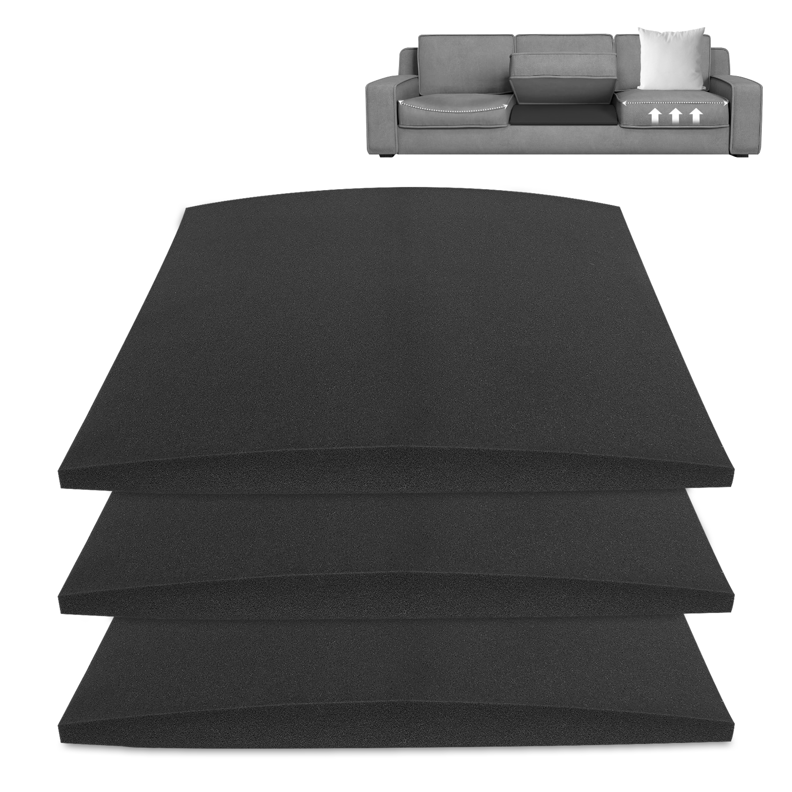 thumbnail video image 2 of Dznils Sofa Couch Cushion Support for Sagging Seat, 20" x 20", Black, Set of 3, 2 of 11