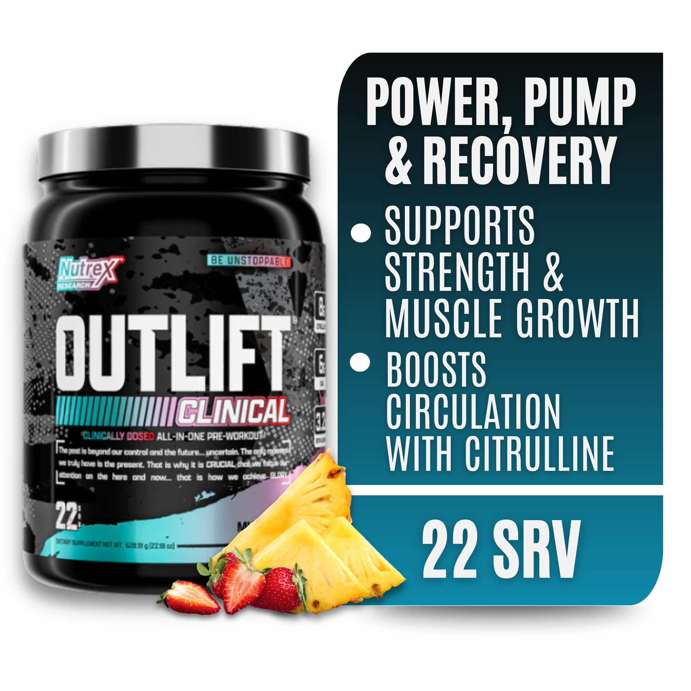 thumbnail video image 2 of Nutrex Research Outlift Clinically Dosed Pre Workout Powder with Creatine, 8G Citrulline, BCAA - Energy, Performance, Pump Preworkout Supplement for Men & Women (22 Servings, Miami Vice), 2 of 8