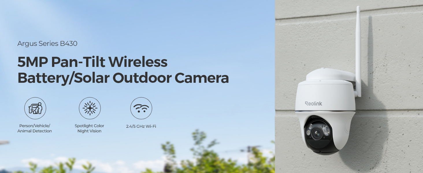 thumbnail video image 2 of Reolink Argus 5MP Pan & Tilt Outdoor Wireless Battery Wifi Security Camera Color Night Vision 2-Way Talk with Solar Panel, 2 of 10