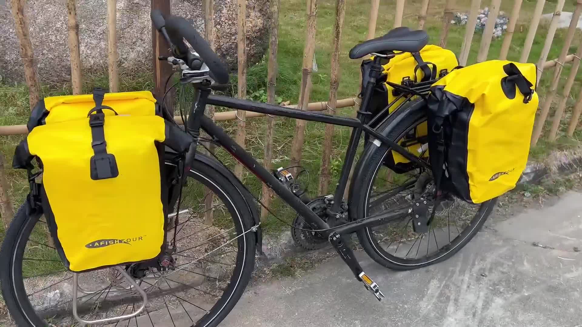 thumbnail video image 2 of AFISHTOUR Waterproof Bike Panniers, 15L Bike Bags for Bicycles Rear Rack, Bicycle Saddle Bag for Grocery (Yellow, 1 PCS), 2 of 10