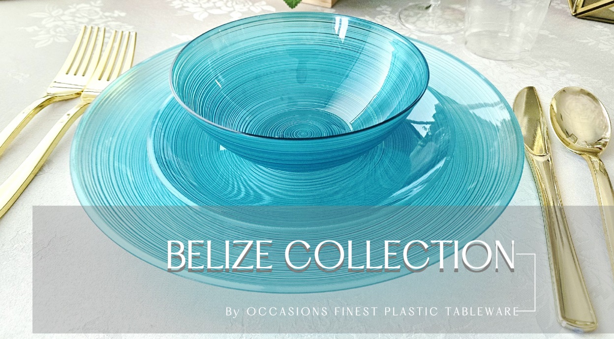 thumbnail video image 2 of " OCCASIONS " 240 Plates Pack,(120 Guests) Premium Wedding Party Disposable Plastic Plates Set -120 x 10'' Dinner + 120 x 7'' Salad / Dessert (Belize, Aqua), 2 of 8