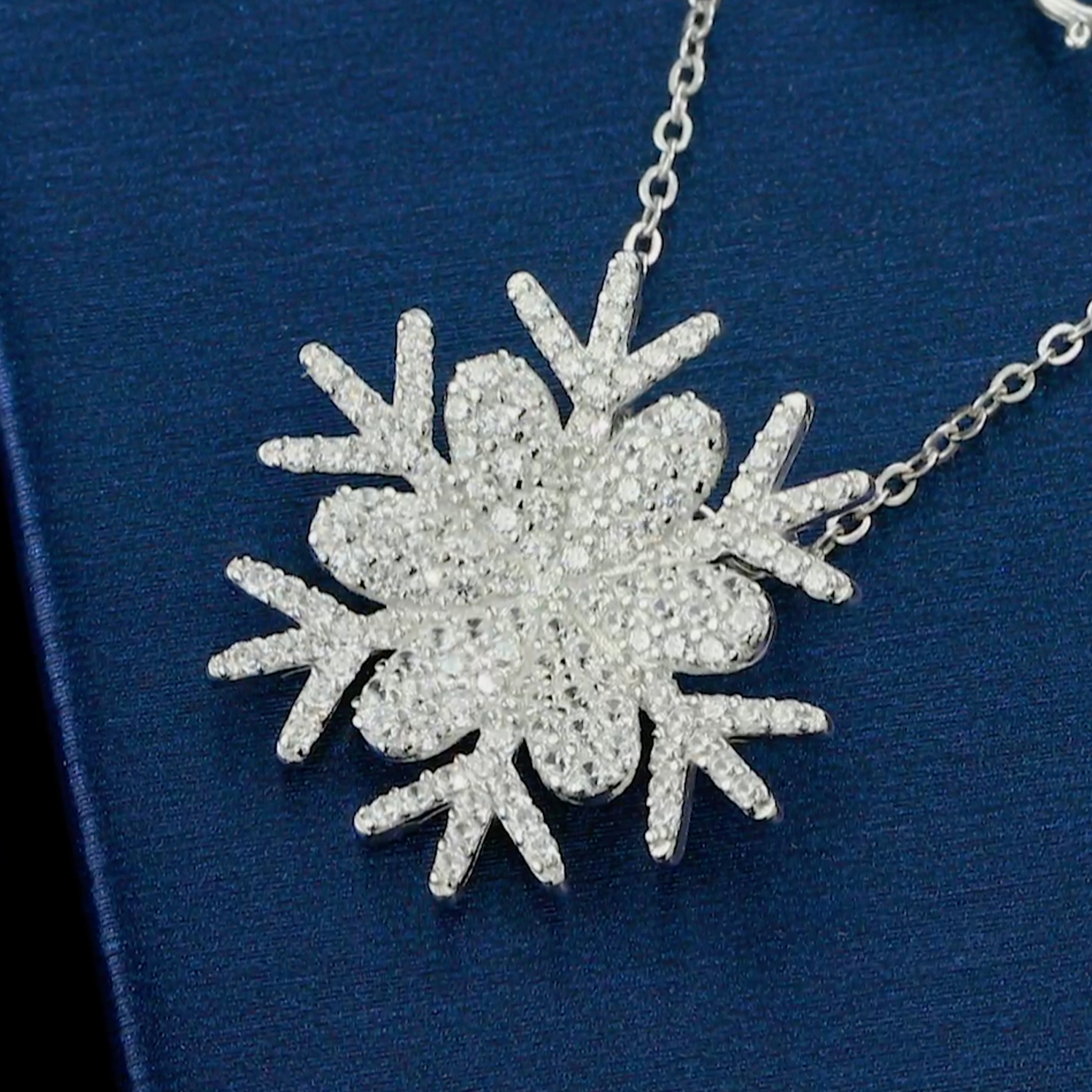 thumbnail video image 2 of Gem Stone King Snow Flake Pendant Necklace for Women | 925 Sterling Silver | 1.68 Cttw | Round White Zirconia | With 18 inch Chain | Flower of Winter 20MM = 3/4 inch | By Keren Hanan, 2 of 6