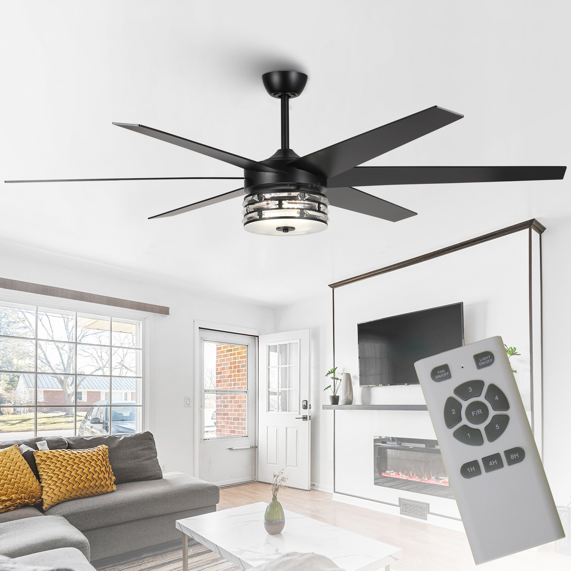 thumbnail video image 2 of Parrot Uncle Ceiling Fan with Lights and Remote 70 inch Large Ceiling Fan with LED Light Indoor Ceiling Fan for with Light, Black, 2 of 10